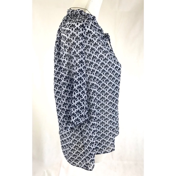 ANN TAYLOR Sheer Blue Print Bow Neck Blouse - Picture 3 of 5